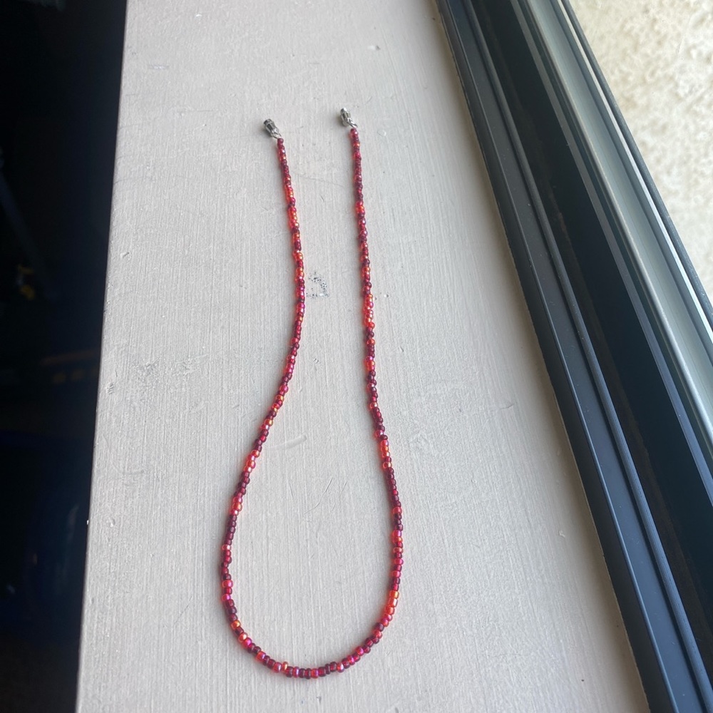 handmade red beaded necklace